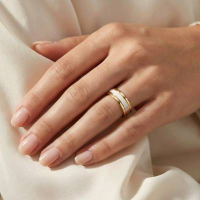 Two-Tone 375 or 750 Gold Concave Standard Wedding Ring, Width 5 mm - Fair'Belle