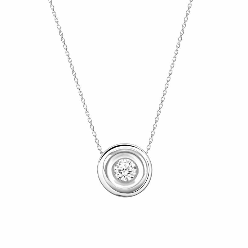 Collier Diamant de Synthèse Clos 0,12 ct en Or Blanc 375 ou 750 - Ocarat