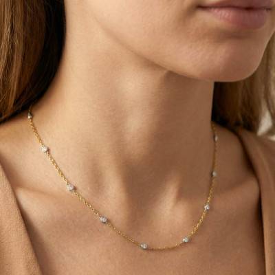 Collier Maille Alternée, Diamants de Synthèse 0,51 ct en 2 Ors 375 ou 750, Longueur 40 à 42 cm - Ocarat