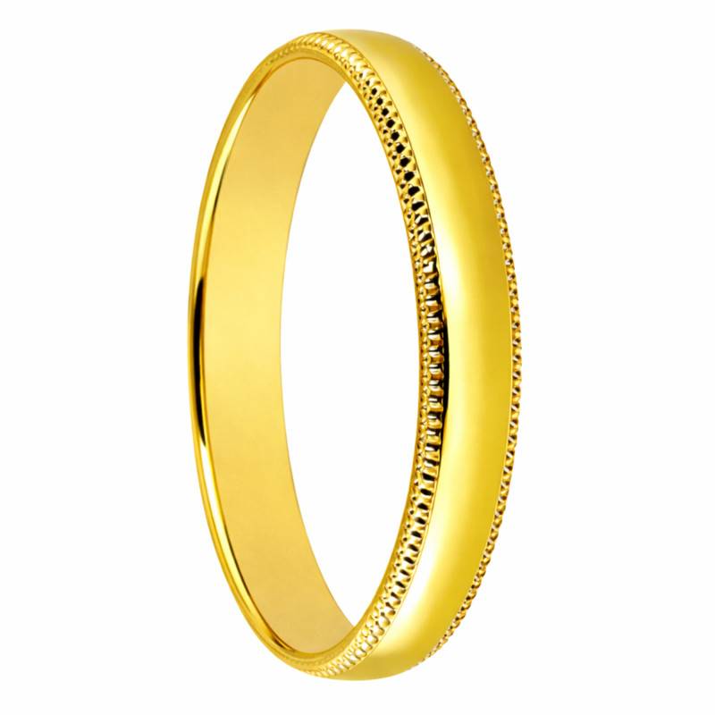 Alliance Demi-Bombée Perlée en Or Jaune 375 ou 750, Largeur 3 mm - Fair'Belle