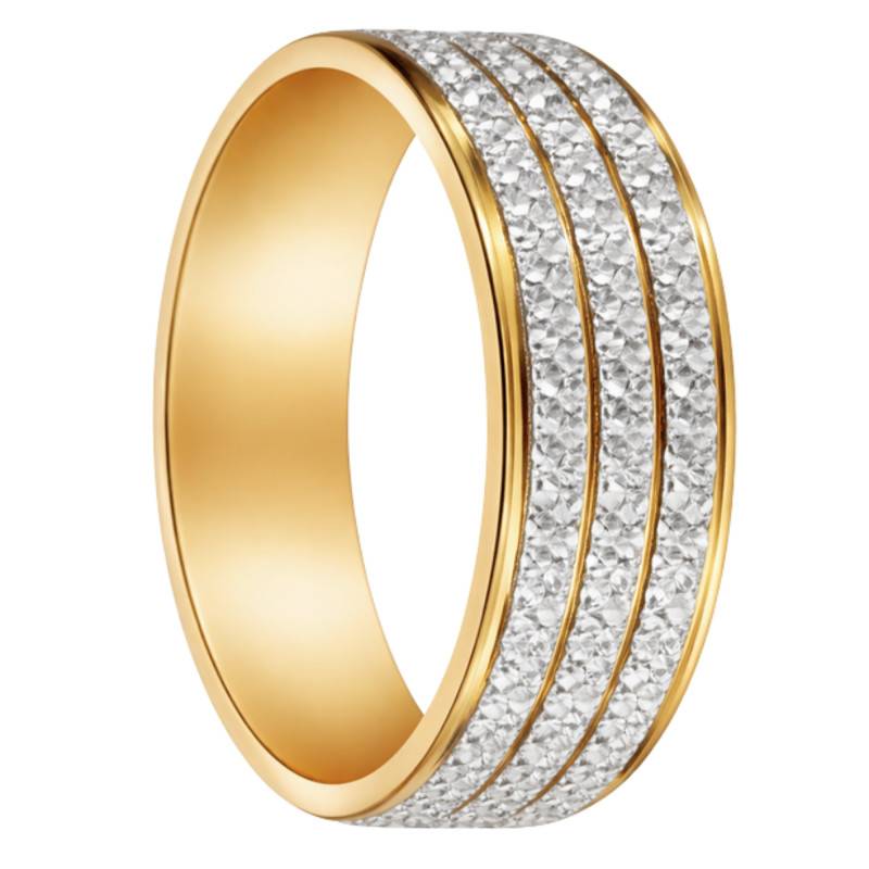 Two-Tone 375 or 750 Gold Diamond-Cut Ribbon Standard Wedding Ring, Width 6 mm - Fair'Belle