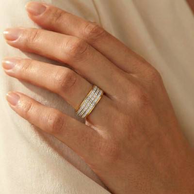 Two-Tone 375 or 750 Gold Diamond-Cut Ribbon Standard Wedding Ring, Width 6 mm - Fair'Belle