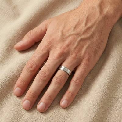White Gold 375 or 750 Grooved Brushed Ribbon Wedding Ring, Width 4.50 mm - Fair'Belle