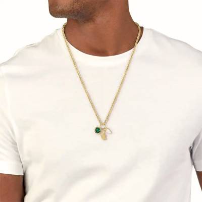 Gold-Tone Stainless Steel & Green Malachite Umpire Necklace, Adjustable Length 50 cm - 2040615 - Lacoste