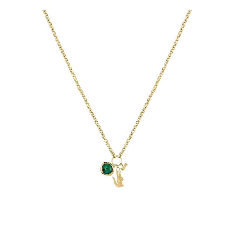 Gold-Tone Stainless Steel & Green Malachite Umpire Necklace, Adjustable Length 50 cm - 2040615 - Lacoste