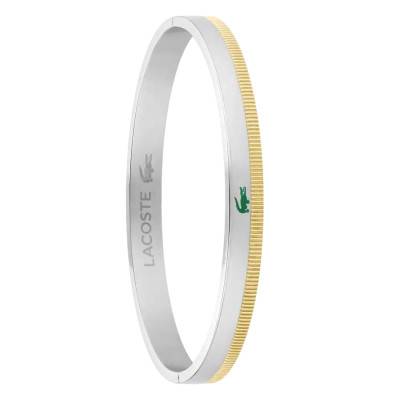 Bracelet Jonc Naomia en Acier Gris Poli & Doré Strié, Dimensions 52 x 61 mm - 2040618 - Lacoste