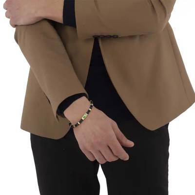 Bracelet Matchpoint en Acier Doré & Onyx Noirs, Longueur 19 cm - 2040593 - Lacoste