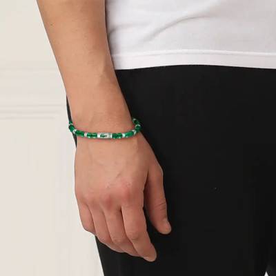 Gray Stainless Steel & Green Agate Matchpoint Bracelet, Length 19 cm - 2040591 - Lacoste