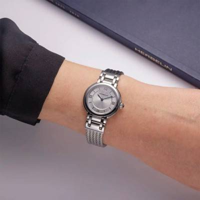White Silver-Toned Steel Quartz Galet Watch 17430BC28 - Herbelin