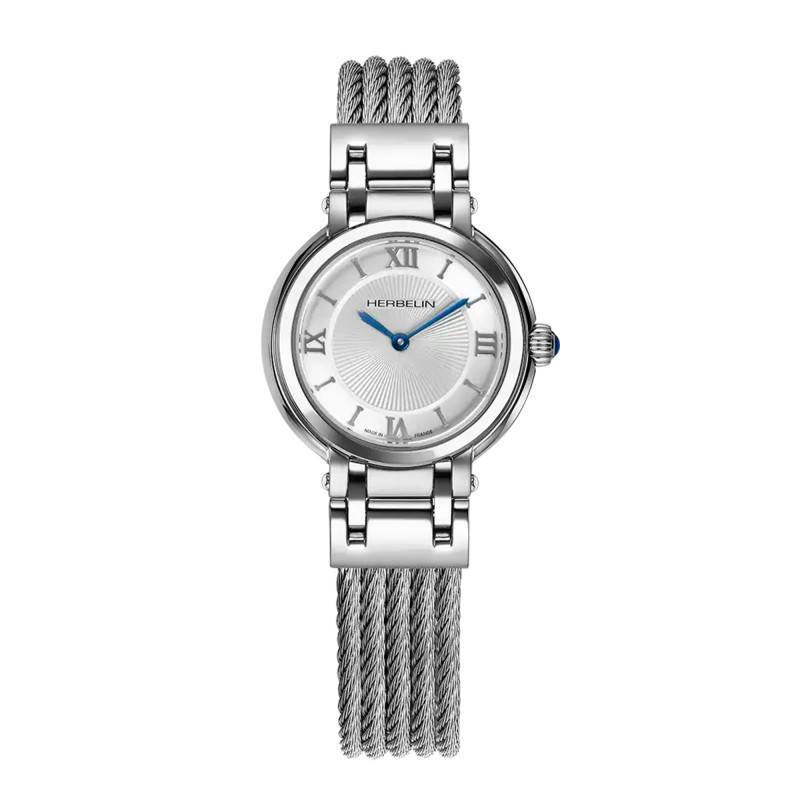 White Silver-Toned Steel Quartz Galet Watch 17430BC28 - Herbelin