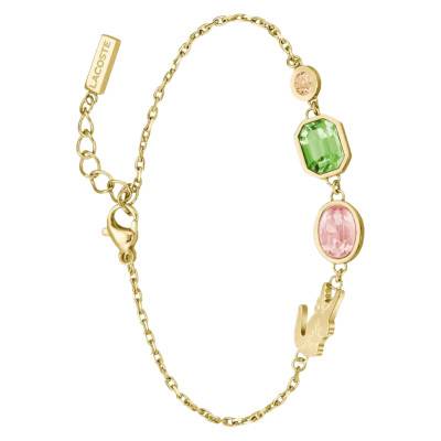 Deva Gold-Tone Stainless Steel & Pink and Green Crystal Bracelet, Adjustable Length 25 cm - 2040606 - Lacoste