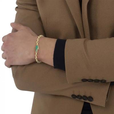 Arthor Gold Steel & Green Crystals Bracelet, 25 cm Adjustable Length - 2040611 - Lacoste