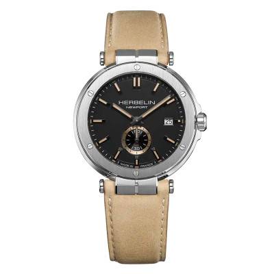 Montre Newport Quartz Noir & Cuir Beige 18389A24SA - Herbelin