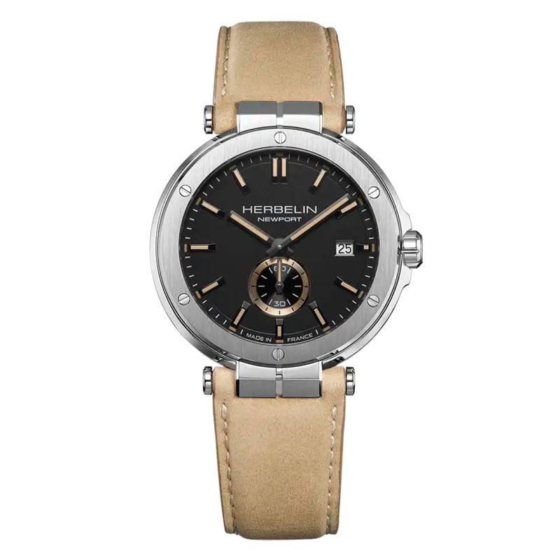 Newport Quartz Black & Beige Leather Watch 18389A24SA - Herbelin