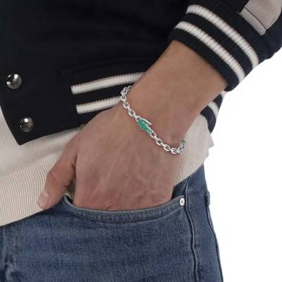 Arthor Gray Steel & Green Crystal Bracelet, Adjustable Length 25cm - 2040610 - Lacoste