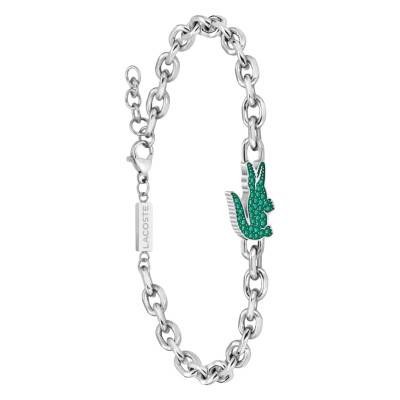 Bracelet Arthor en Acier Gris & Cristaux Verts, Longueur 25cm Ajustable - 2040610 - Lacoste