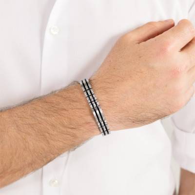 Bracelet Wesley en Acier Gris & Noir, Longueur 17,5 cm Ajustable - 1580814 - Boss