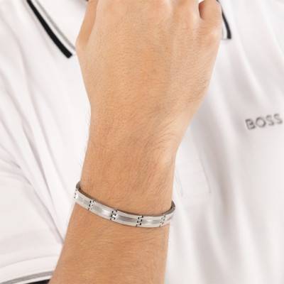 Brooks Gray Steel Bracelet, Adjustable Length 17,5 cm - 1580803 - Boss