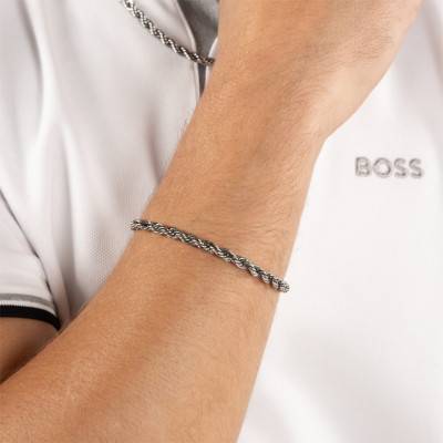 Bracelet Myles Maille Cordon en Acier Gris, Longueur 19 cm - 1580809M - Boss