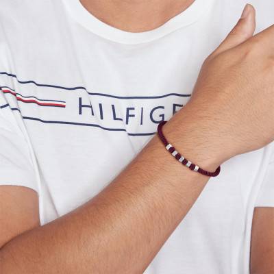 Red Nylon & Steel Bracelet, Adjustable Length - 2790678 - Tommy Hilfiger