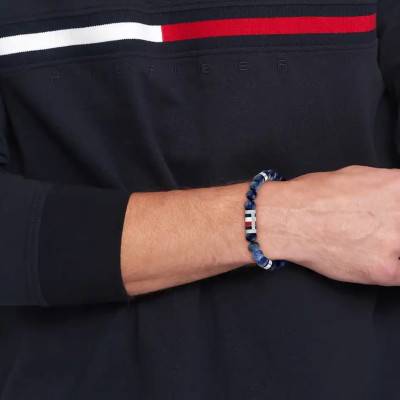 Gray Steel & Blue Sodalite Beads Bracelet, 18 cm Adjustable Length - 2790711 - Tommy Hilfiger
