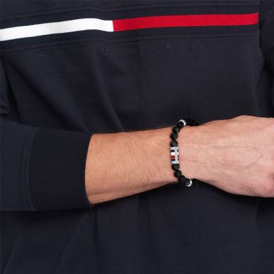 Bracelet Beads en Acier Gris & Onyx Noirs, Longueur 18 cm Ajustable - 2790712 - Tommy Hilfiger