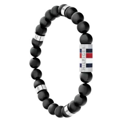 Grey Steel & Black Onyx Beads Bracelet, Length 18 cm Adjustable - 2790712 - Tommy Hilfiger