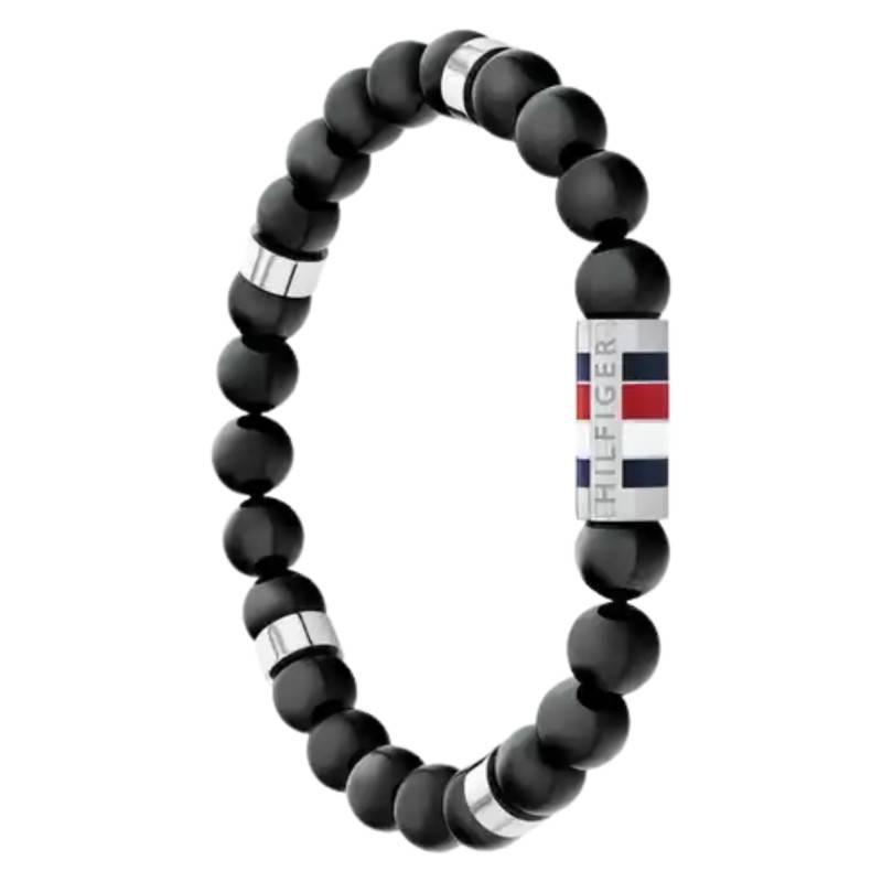Bracelet Beads en Acier Gris & Onyx Noirs, Longueur 18 cm Ajustable - 2790712 - Tommy Hilfiger