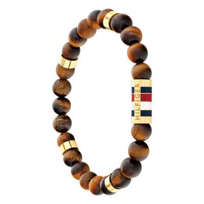 Bracelet Beads en Acier Doré & Oeil de Tigre Marron, Longueur 18 cm Ajustable - 2790714 - Tommy Hilfiger
