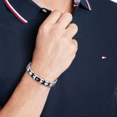 Gray & Black H-Link Stainless Steel Bracelet, Adjustable Length 19 cm - 2790684 - Tommy Hilfiger