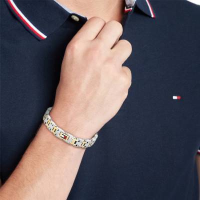 Gray & Gold-Tone Stainless Steel H-Link Bracelet, Adjustable Length 19 cm - 2790683 - Tommy Hilfiger