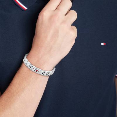Gray Stainless Steel H-Link Bracelet, Adjustable Length 19 cm - 2790682 - Tommy Hilfiger
