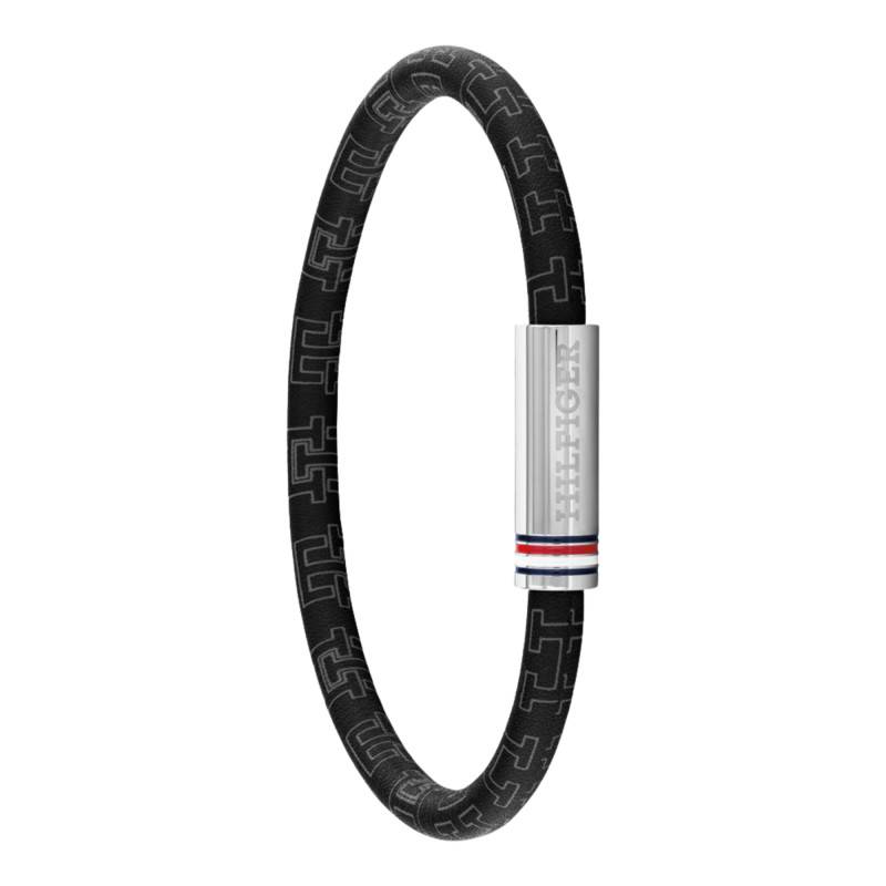 Black Leather & Steel Printed Cord Bracelet, Length 19 cm - 2790704 - Tommy Hilfiger