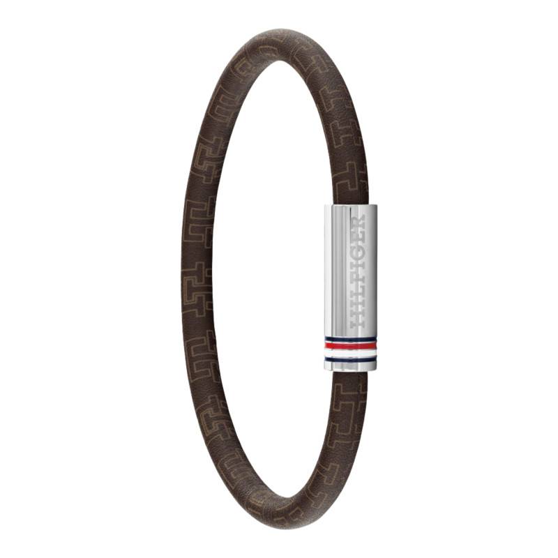 Brown Leather & Steel Printed Cord Bracelet, 19 cm Length - 2790703 - Tommy Hilfiger