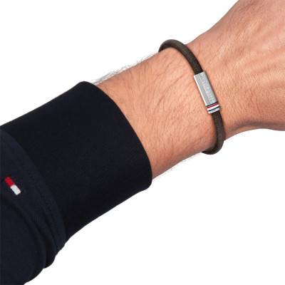 Brown Leather & Steel Printed Cord Bracelet, 19 cm Length - 2790703 - Tommy Hilfiger