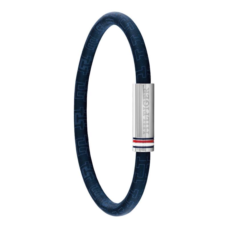 Blue Leather & Steel Printed Cord Bracelet, Length 19 cm - 2790702 - Tommy Hilfiger