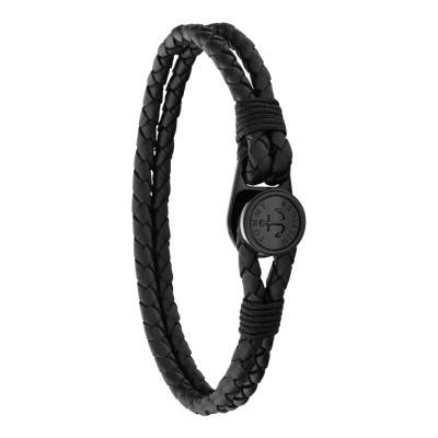Bracelet Nautical en Cuir Tressé Noir, Longueur 17,5 cm - 2790693S - Tommy Hilfiger