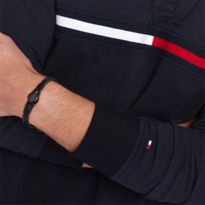 Black Braided Leather Nautical Bracelet, Length 17.5 cm - 2790693S - Tommy Hilfiger