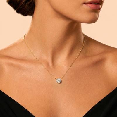 375/1000 Yellow Gold & Cubic Zirconia Adjustable Necklace, Length 41 cm - Emanessence