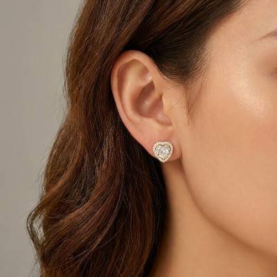 Yellow Gold 375 Heart & Zirconium Earrings - Emanessence