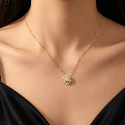 375 Yellow Gold Flower Necklace, Cubic Zirconia, Adjustable Length 43 cm to 46 cm - Emanessence