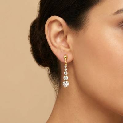 Yellow 375/1000 Gold & Zirconium Oxide Drop Earrings - Emanessence