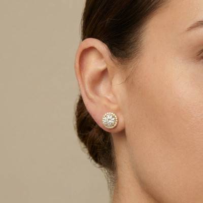 Yellow 375/1000 Gold Round Stud Earrings - Emanessence