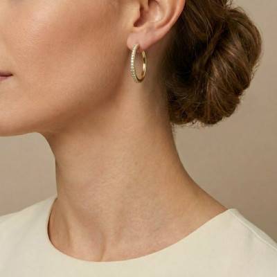 Boucles d'Oreilles Créoles en Or Jaune 375 & Oxydes de Zirconium, Diamètre 22 mm - Emanessence