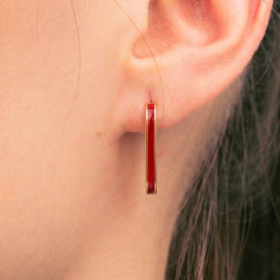 Red Enamel & Fine Gold-Plated Silver J Earrings - Emanessence