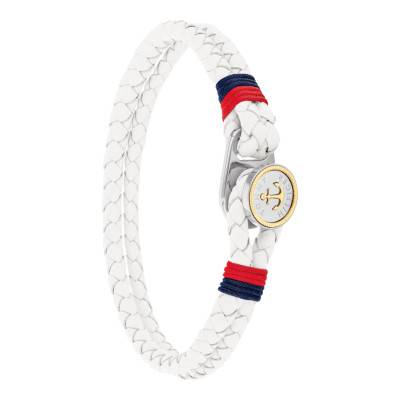 Bracelet Nautical en Cuir Tressé Blanc, Longueur 17,5 cm - 2790694S - Tommy Hilfiger