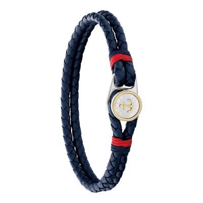 Bracelet Nautical en Cuir Tressé Bleu, Longueur 17,5 cm - 2790691S - Tommy Hilfiger