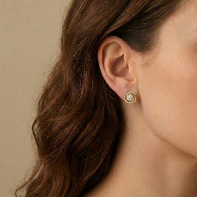 Yellow 375/1000 Gold Rose-Shaped Stud Earrings & Cubic Zirconias - Emanessence