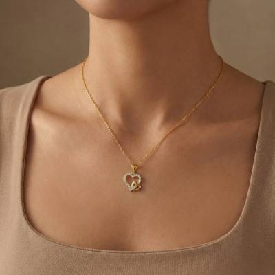 Pendentif Double Coeur en Or Jaune 375 & Pierres - Emanessence