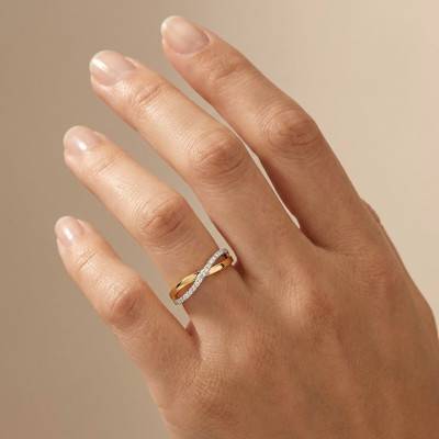Yellow 375/1000 Gold & Zirconium Oxide Crossover Ring - Emanessence